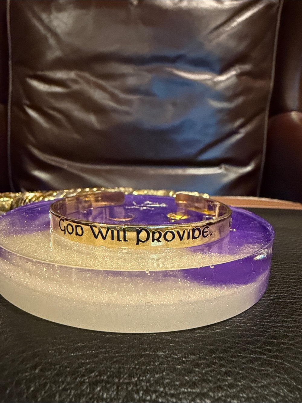 Hallmark Gold Tone Cuff Bracelet with Black Lettering